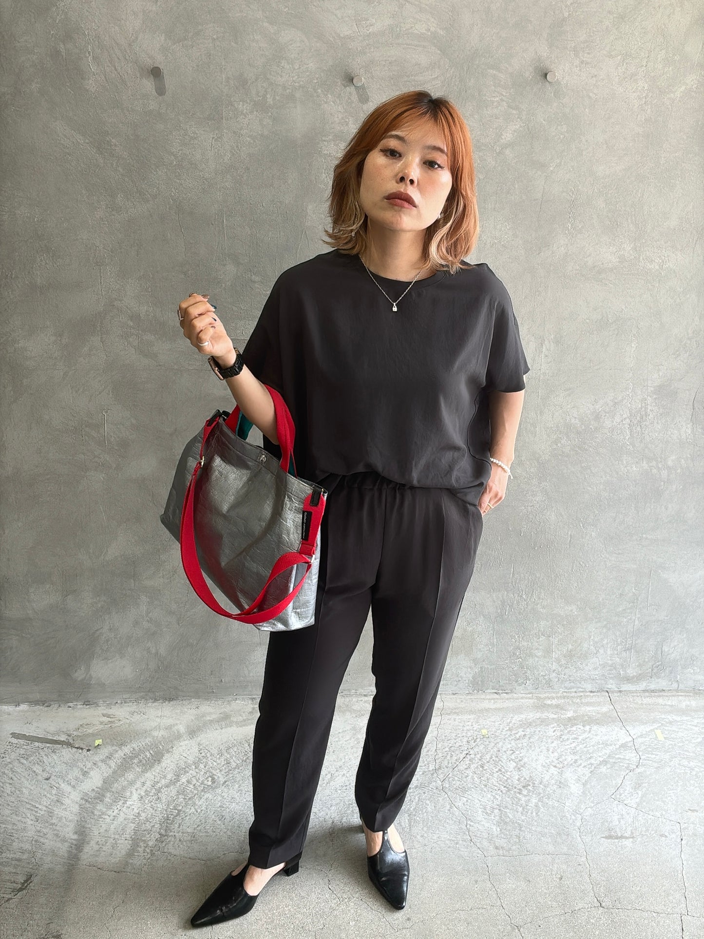 ストレッチシシフォンテーパードパンツ/Dignite collier
