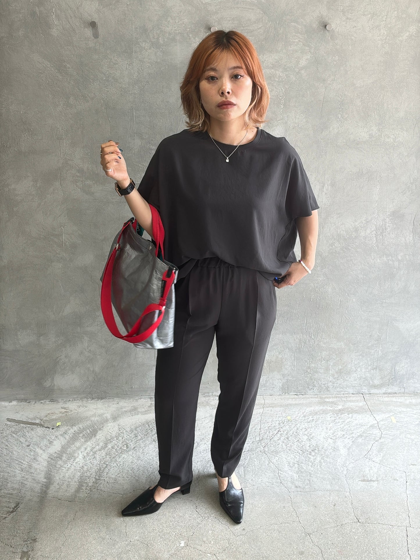 ストレッチシシフォンテーパードパンツ/Dignite collier