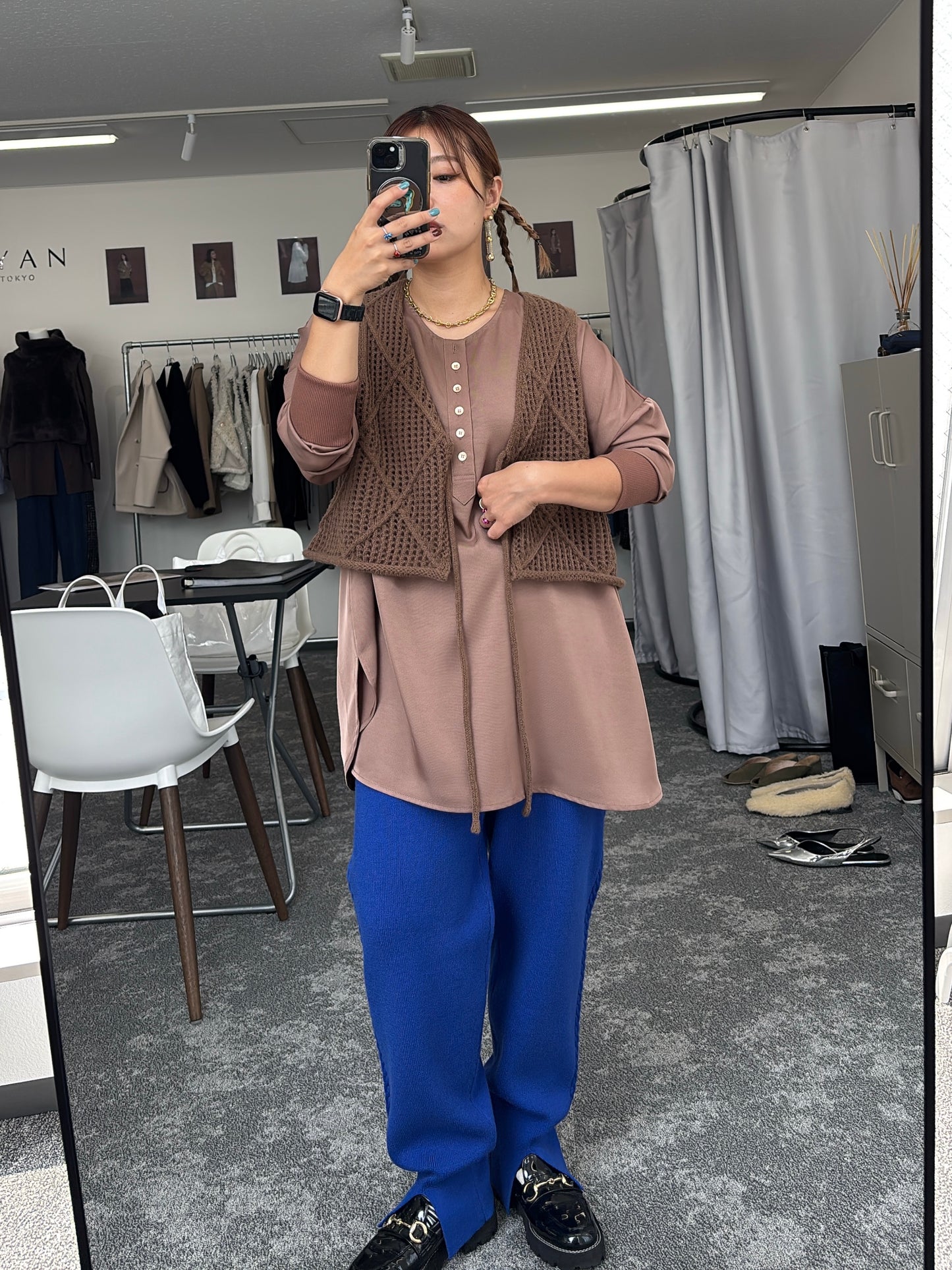 【予約販売】グロッシーヘンリーリブブラウス/507394/CYAN tokyo