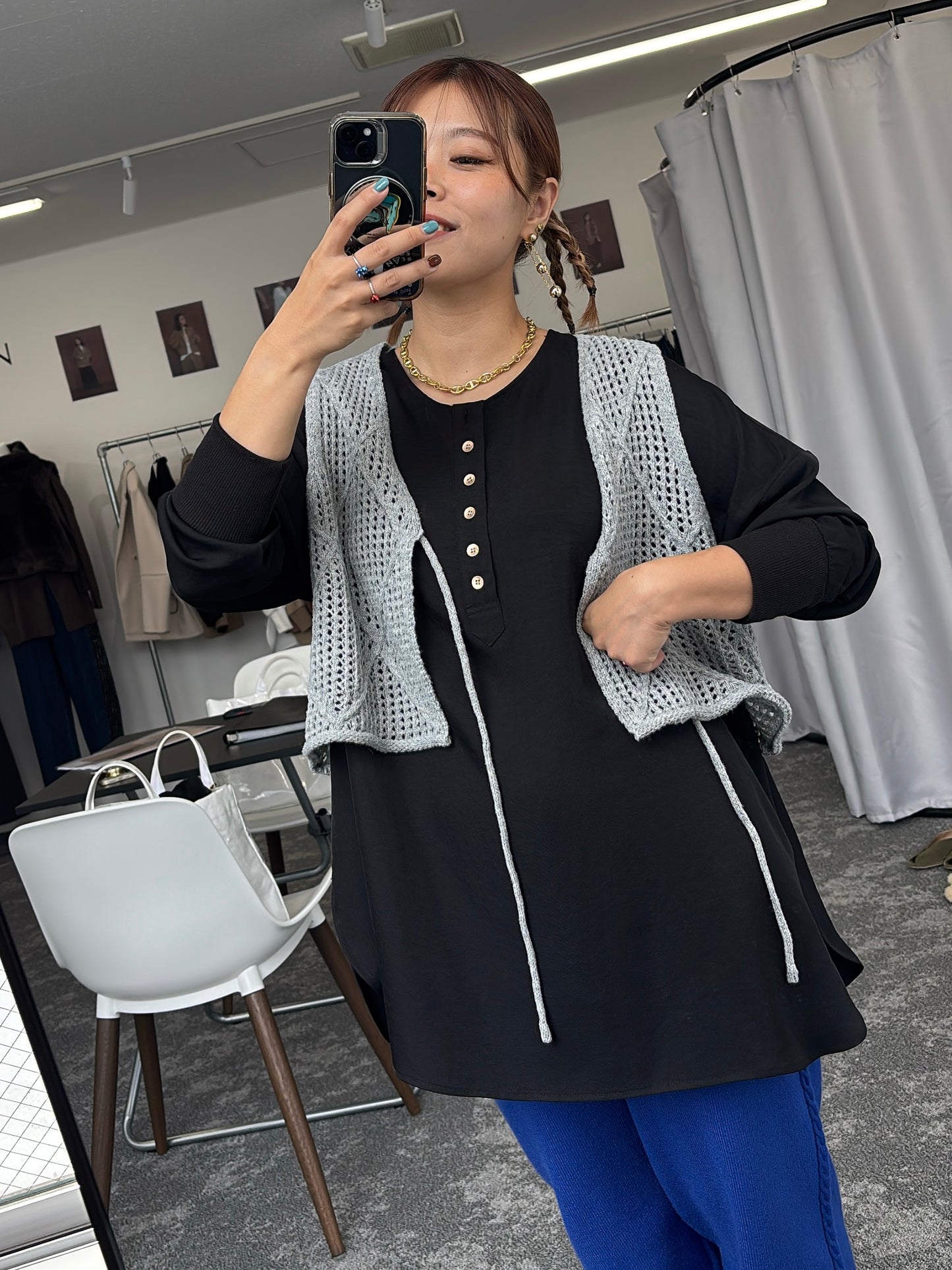 【予約販売】グロッシーヘンリーリブブラウス/507394/CYAN tokyo