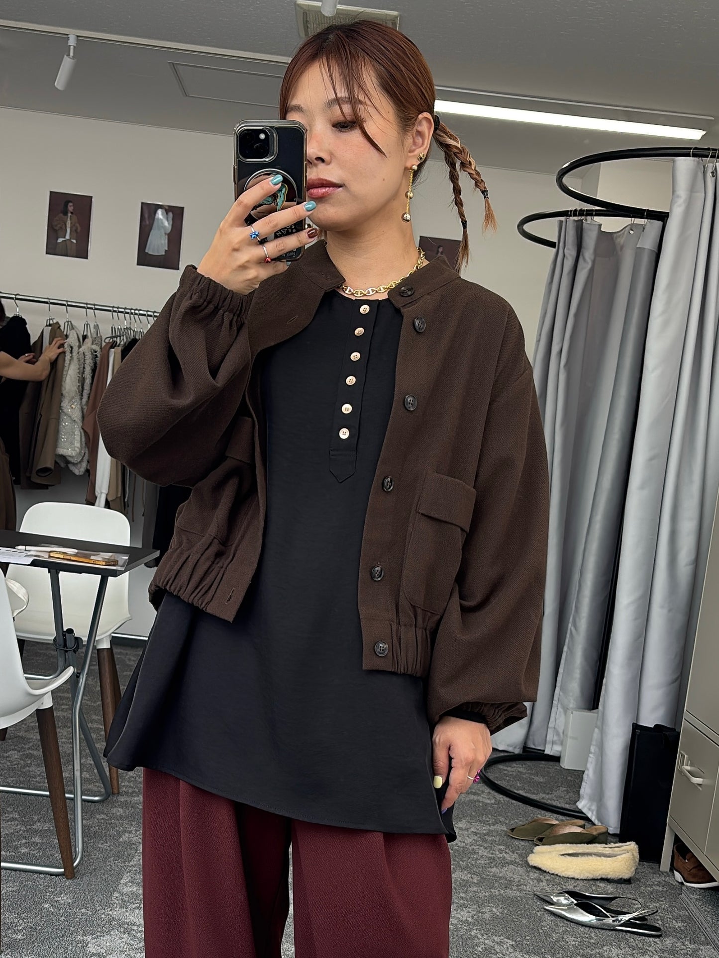 【予約販売】グロッシーヘンリーリブブラウス/507394/CYAN tokyo