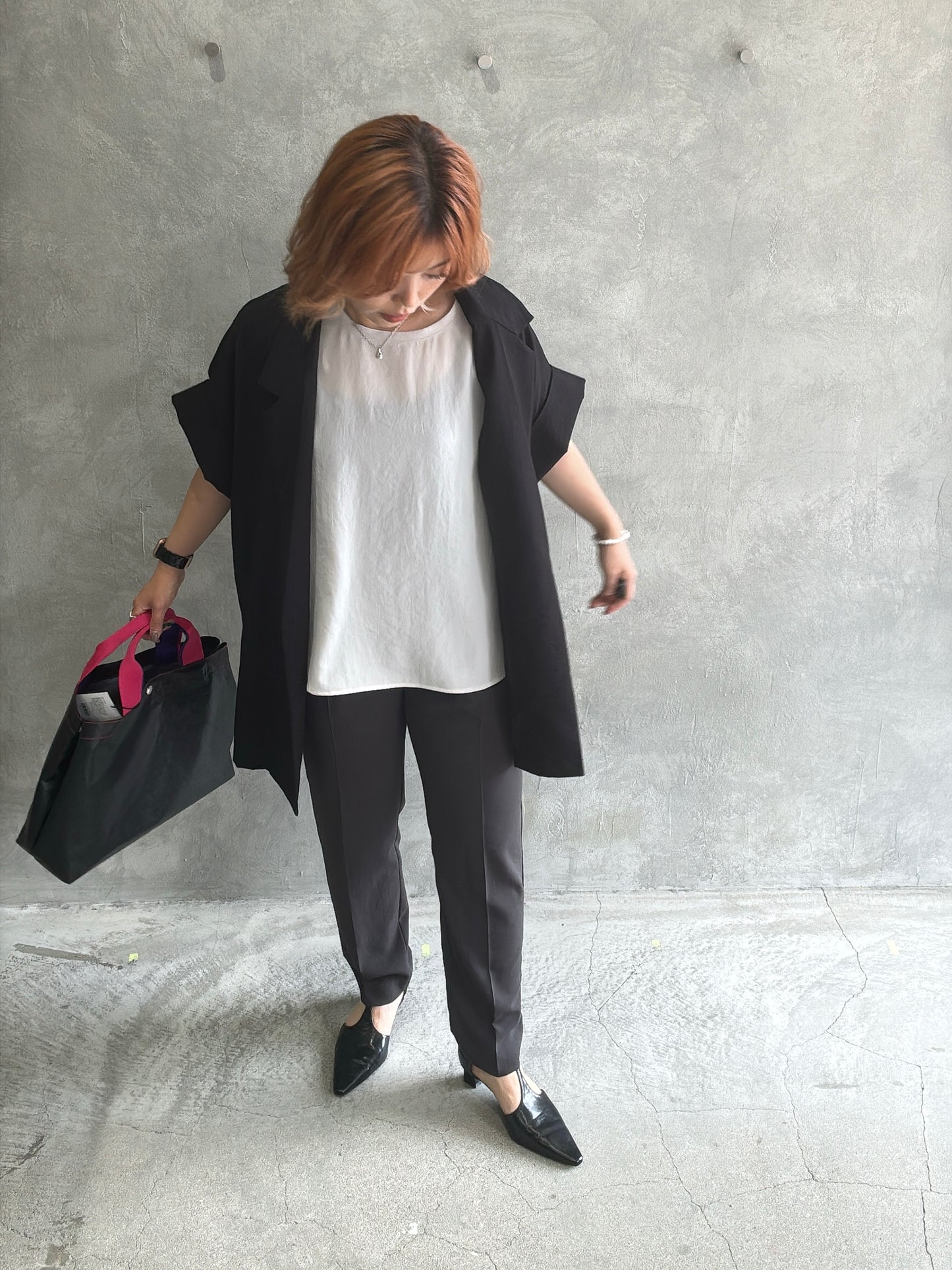 ストレッチシシフォンテーパードパンツ/Dignite collier