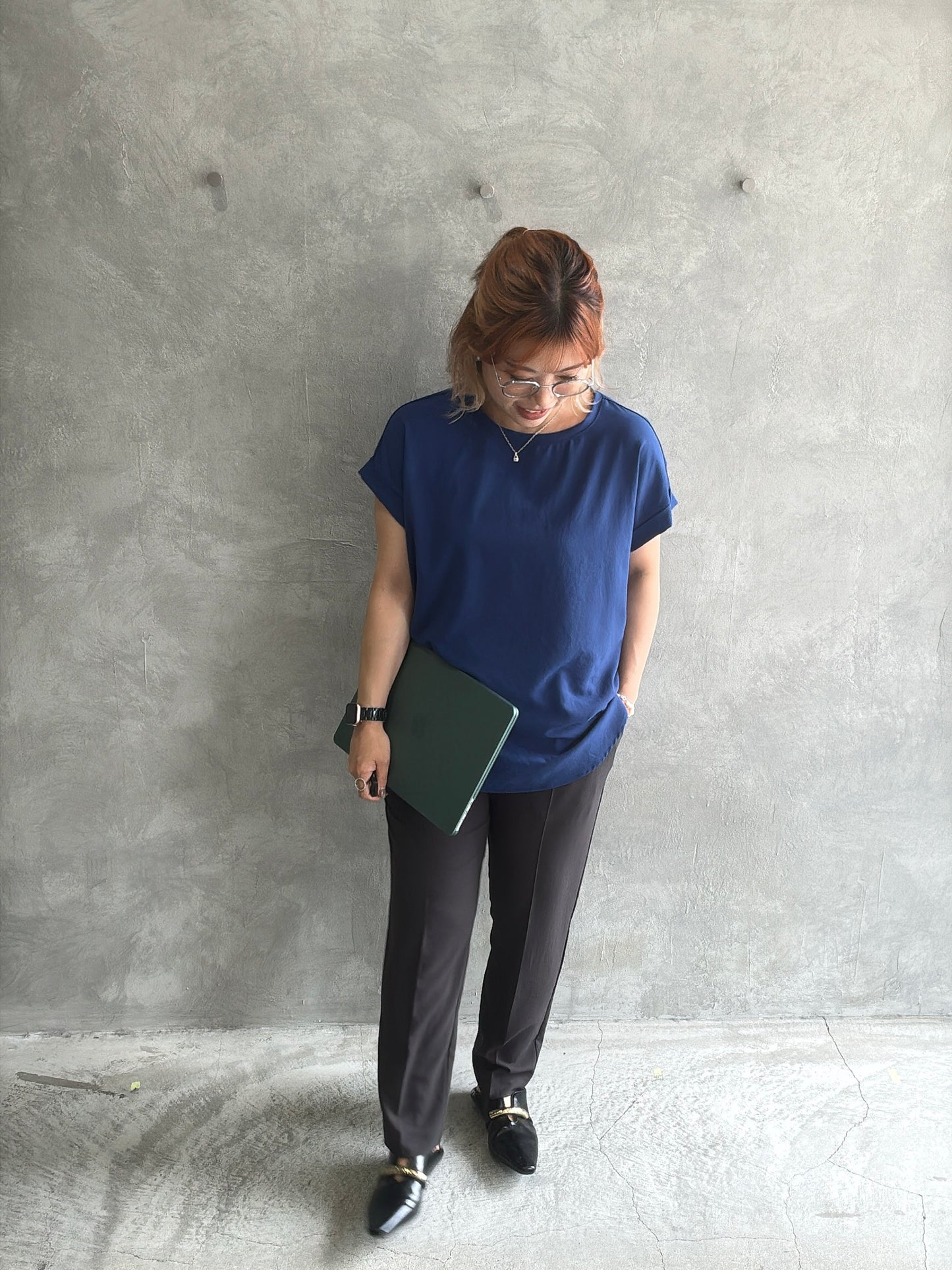 ストレッチシシフォンテーパードパンツ/Dignite collier