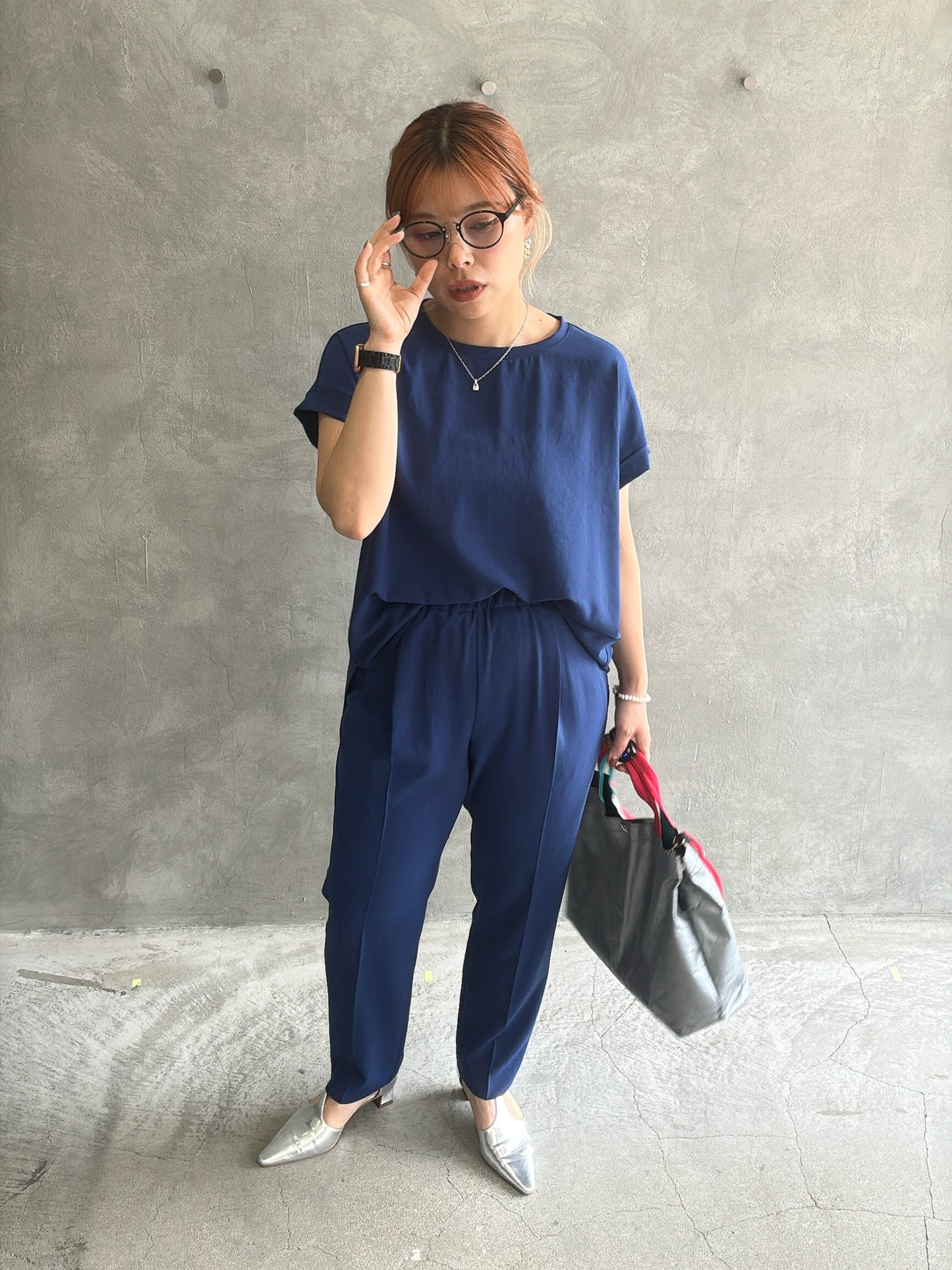 ストレッチシシフォンテーパードパンツ/Dignite collier