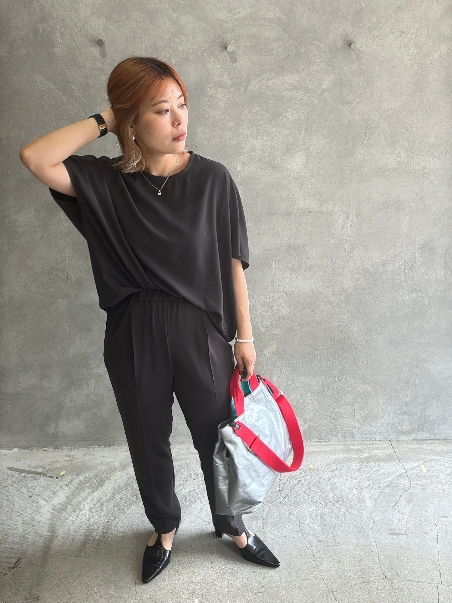 ストレッチシシフォンテーパードパンツ/Dignite collier