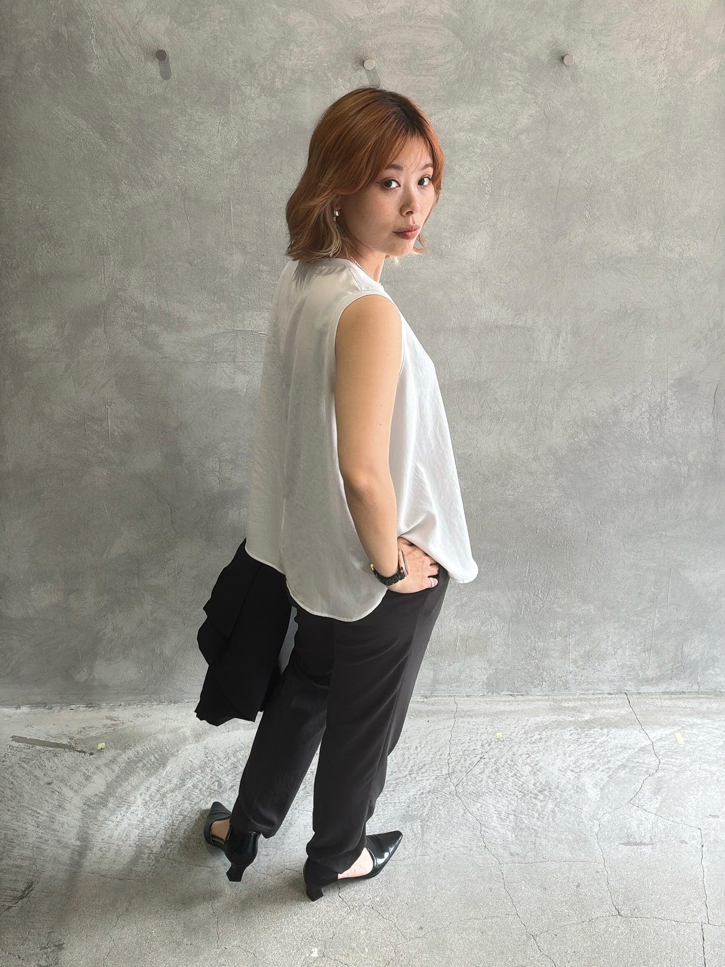 ストレッチシシフォンテーパードパンツ/Dignite collier