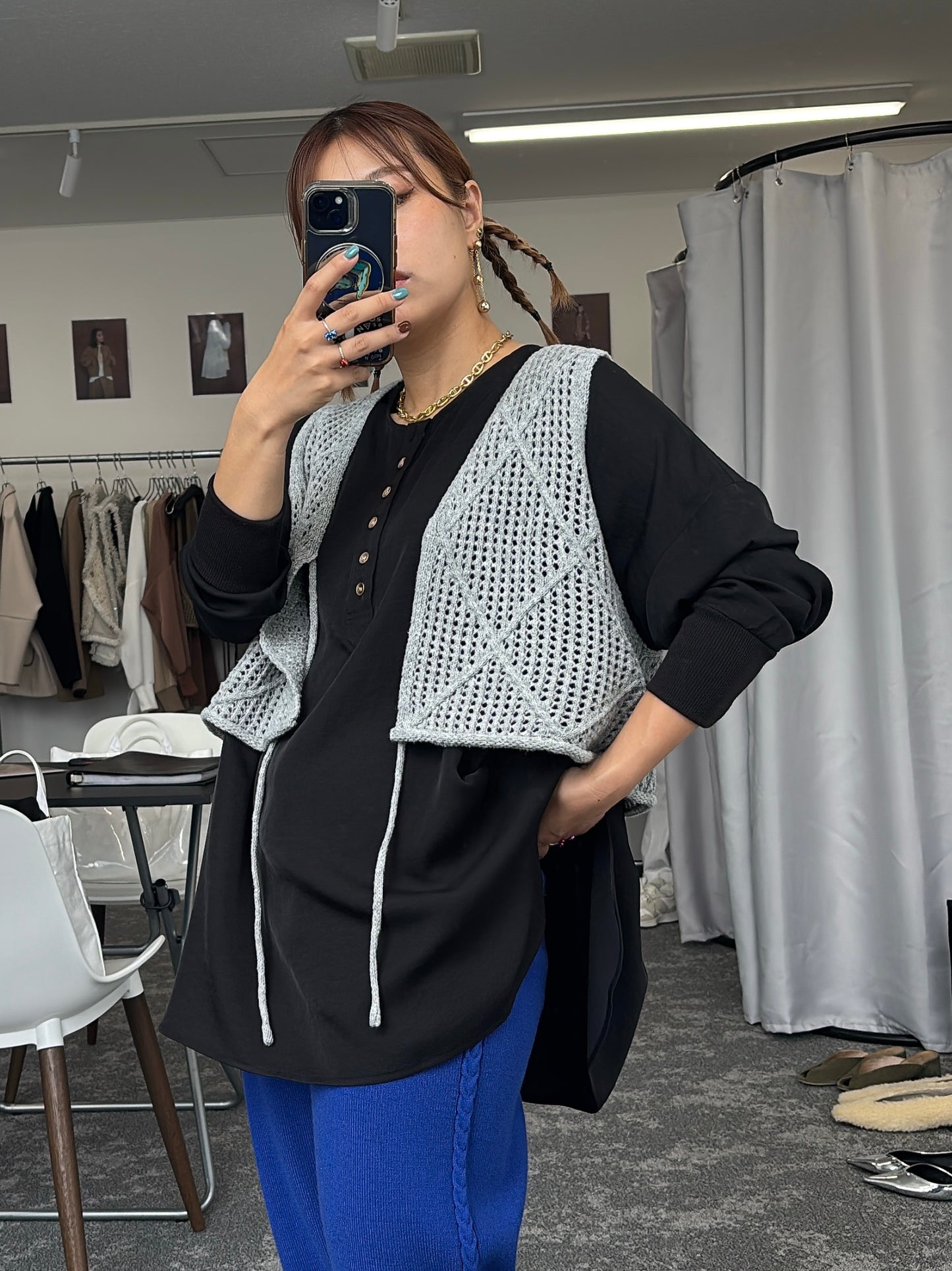 【予約販売】グロッシーヘンリーリブブラウス/507394/CYAN tokyo