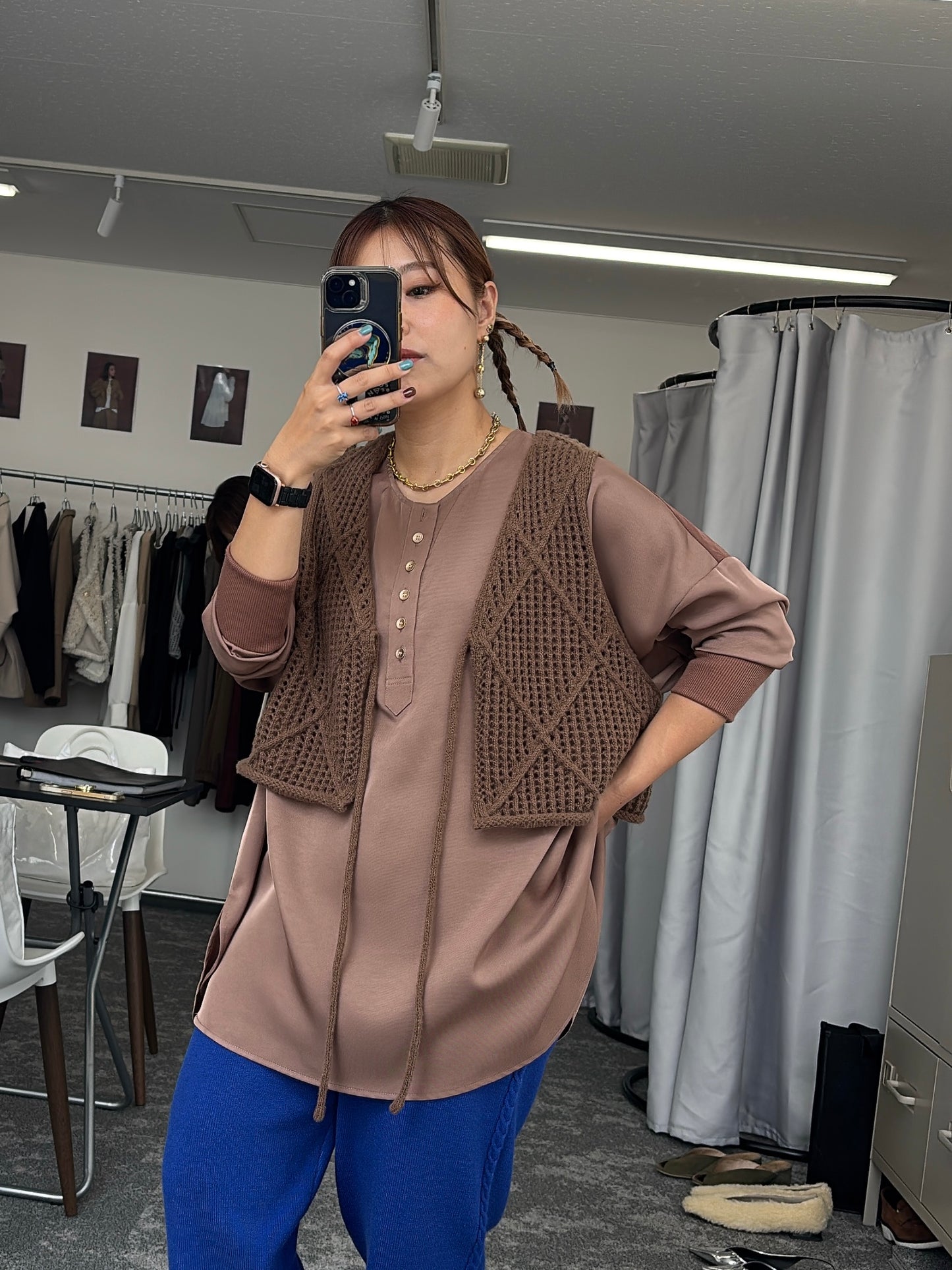 【予約販売】グロッシーヘンリーリブブラウス/507394/CYAN tokyo