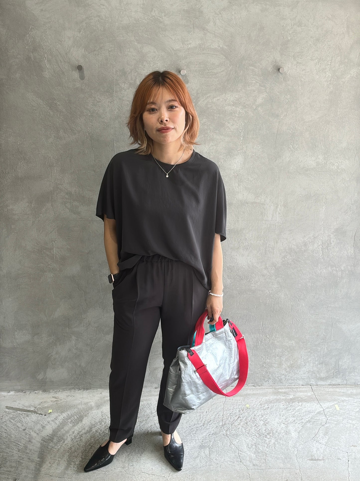 ストレッチシシフォンテーパードパンツ/Dignite collier