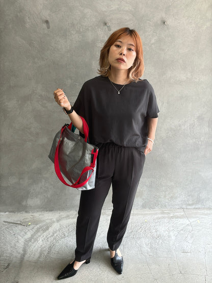 ストレッチシシフォンテーパードパンツ／Dignite collier