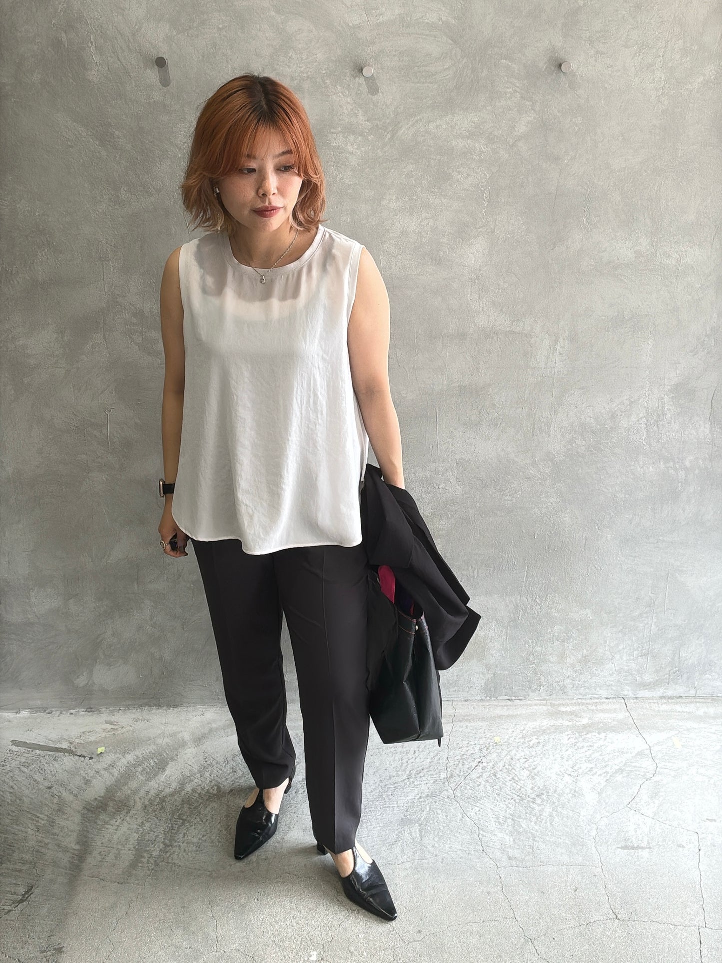 ストレッチシシフォンテーパードパンツ／Dignite collier