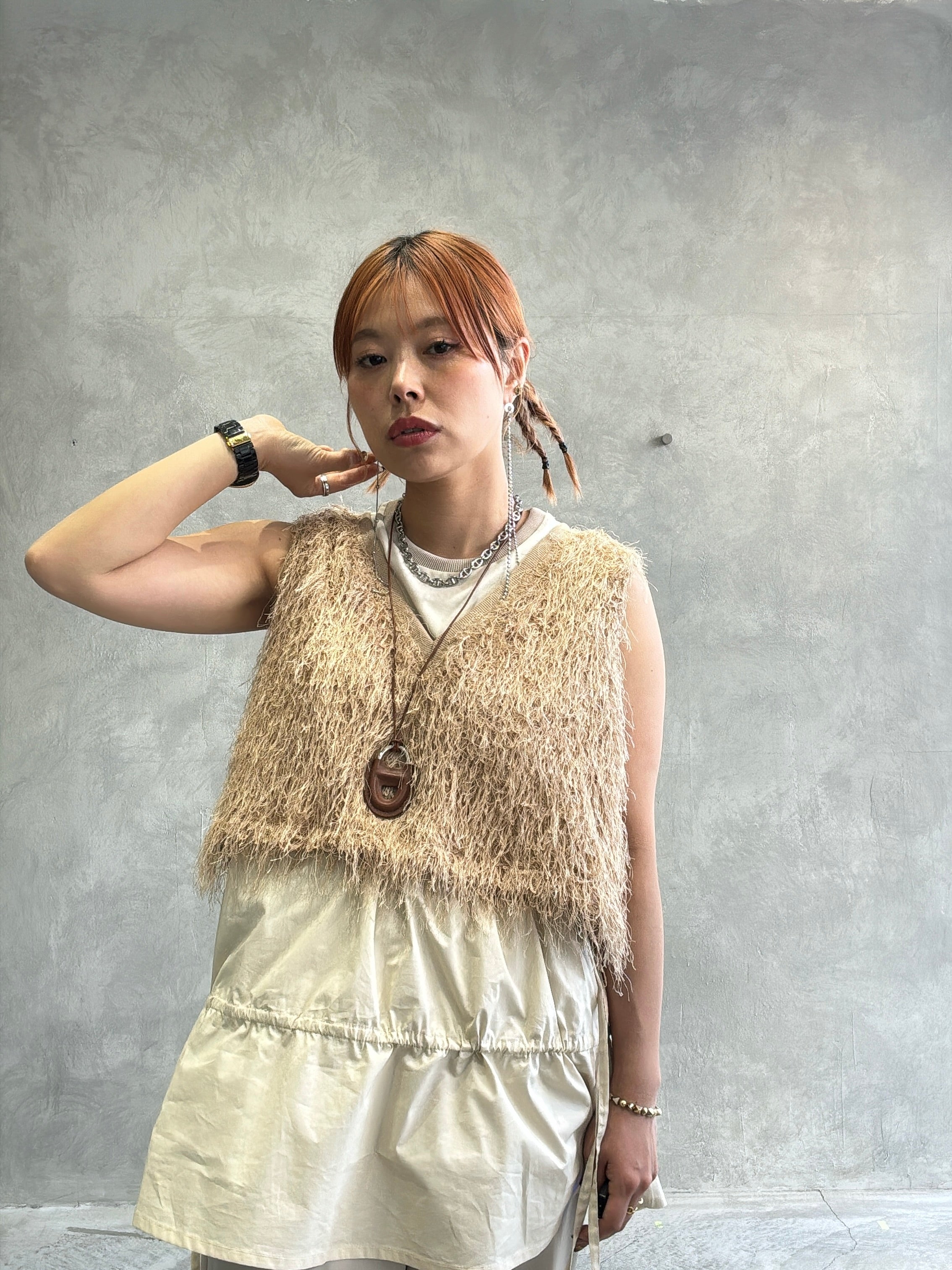 CYAN TOKYO❤ロングシャギーベスト❤ベージュ